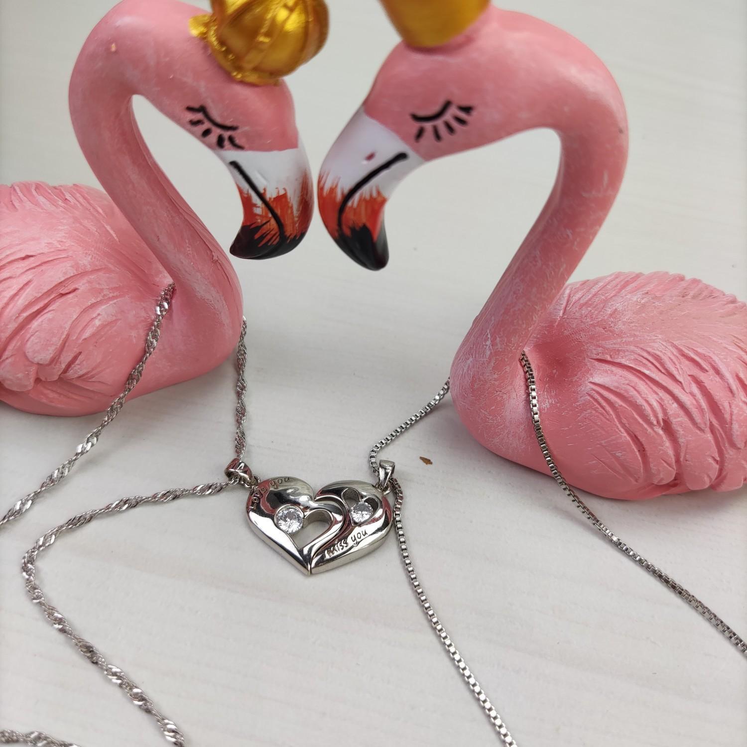 Engravable Matching Heart Couple Magnetic Necklaces In Sterling Silver