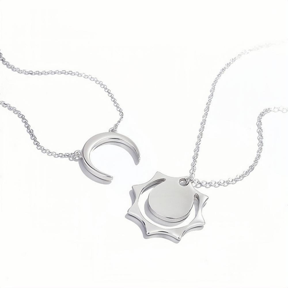 Engravable Sun And Moon Necklaces For Couples In Sterling Silver