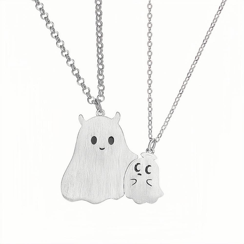Engravable Cute Monster Matching Couple Pendant Necklaces In Sterling Silver