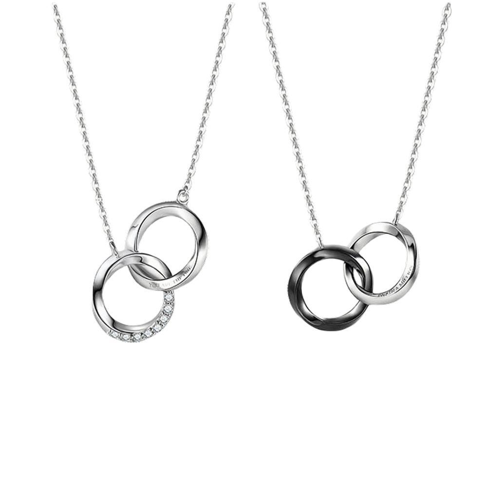 Unique Infinity Love Matching Interlocking Couple Ring Necklaces In Sterling Silver