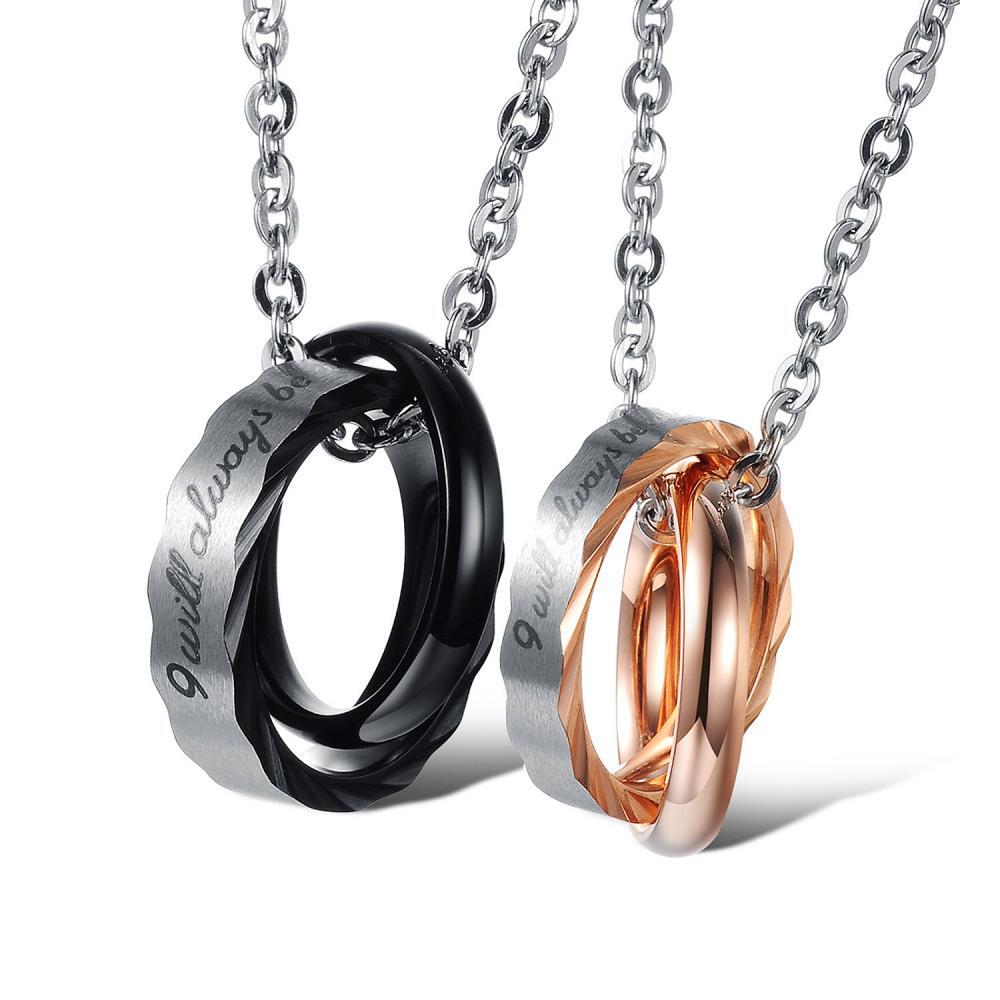 I Will Always Be With You Matching Interlocking Rings Couple Necklaces In Titanium