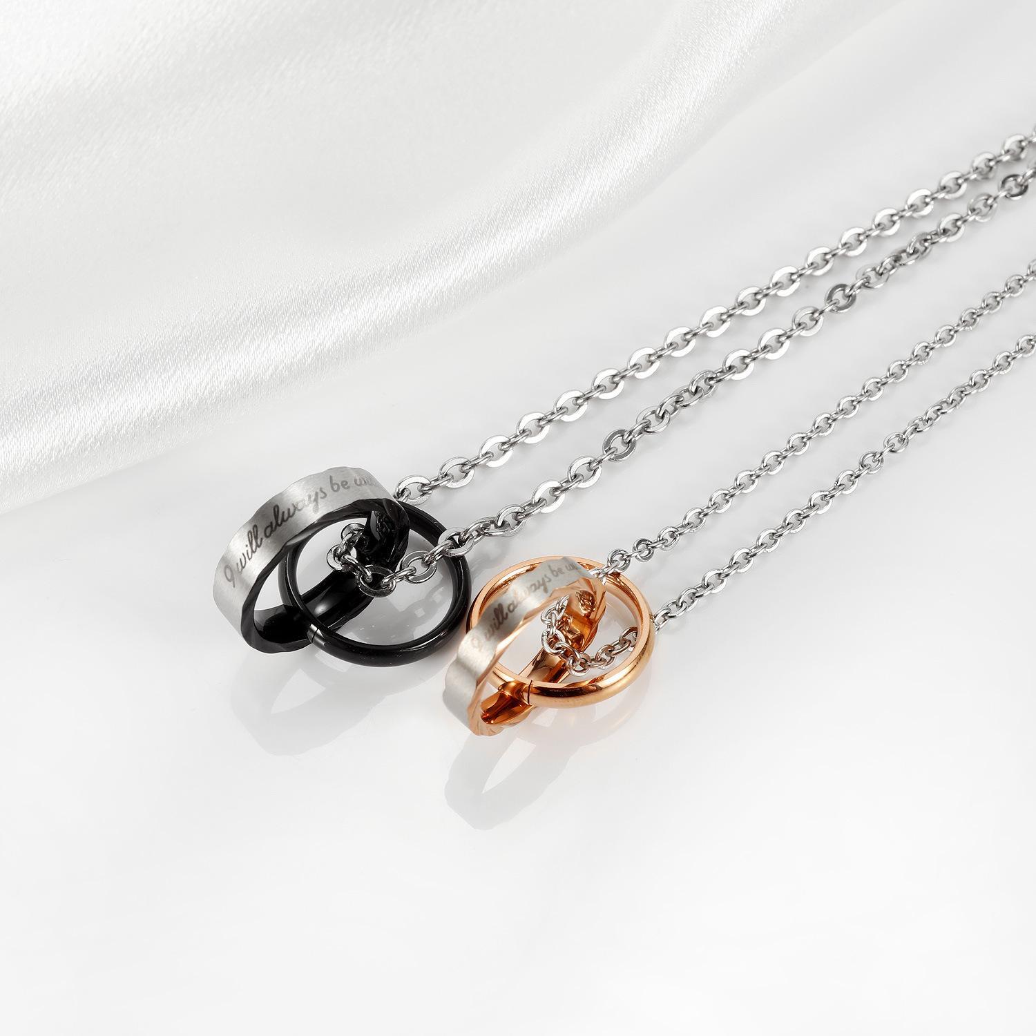 I Will Always Be With You Matching Interlocking Rings Couple Necklaces In Titanium