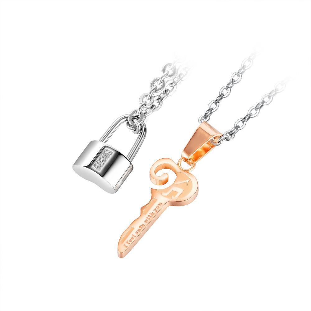 Engravable Matching Lock And Key Necklaces For Couples In Titanium