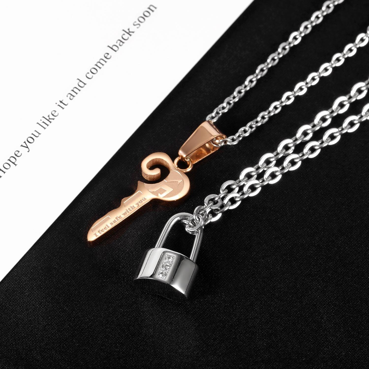 Engravable Matching Lock And Key Necklaces For Couples In Titanium