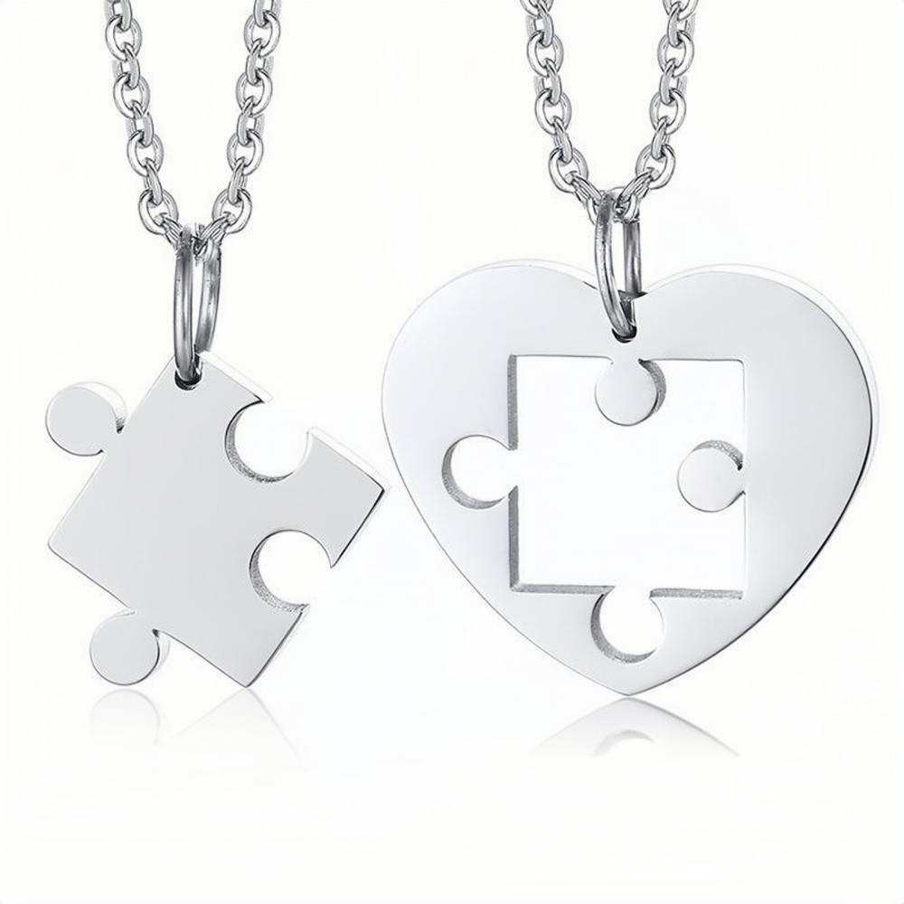 bimg_387_0 Engravable Matching Heart Puzzle Piece Couple Necklaces In Titanium