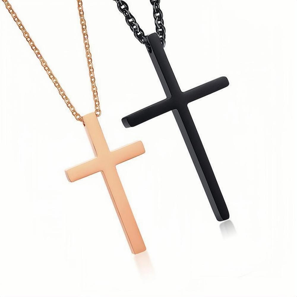 Engravable Matching Cross Pendant Couple Necklaces In Titanium