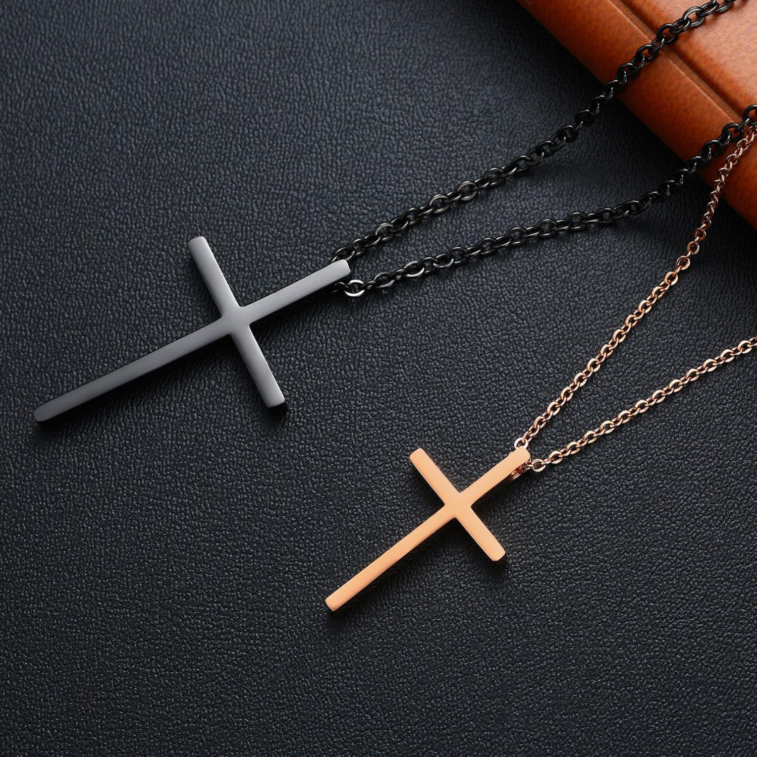 Engravable Matching Cross Pendant Couple Necklaces In Titanium