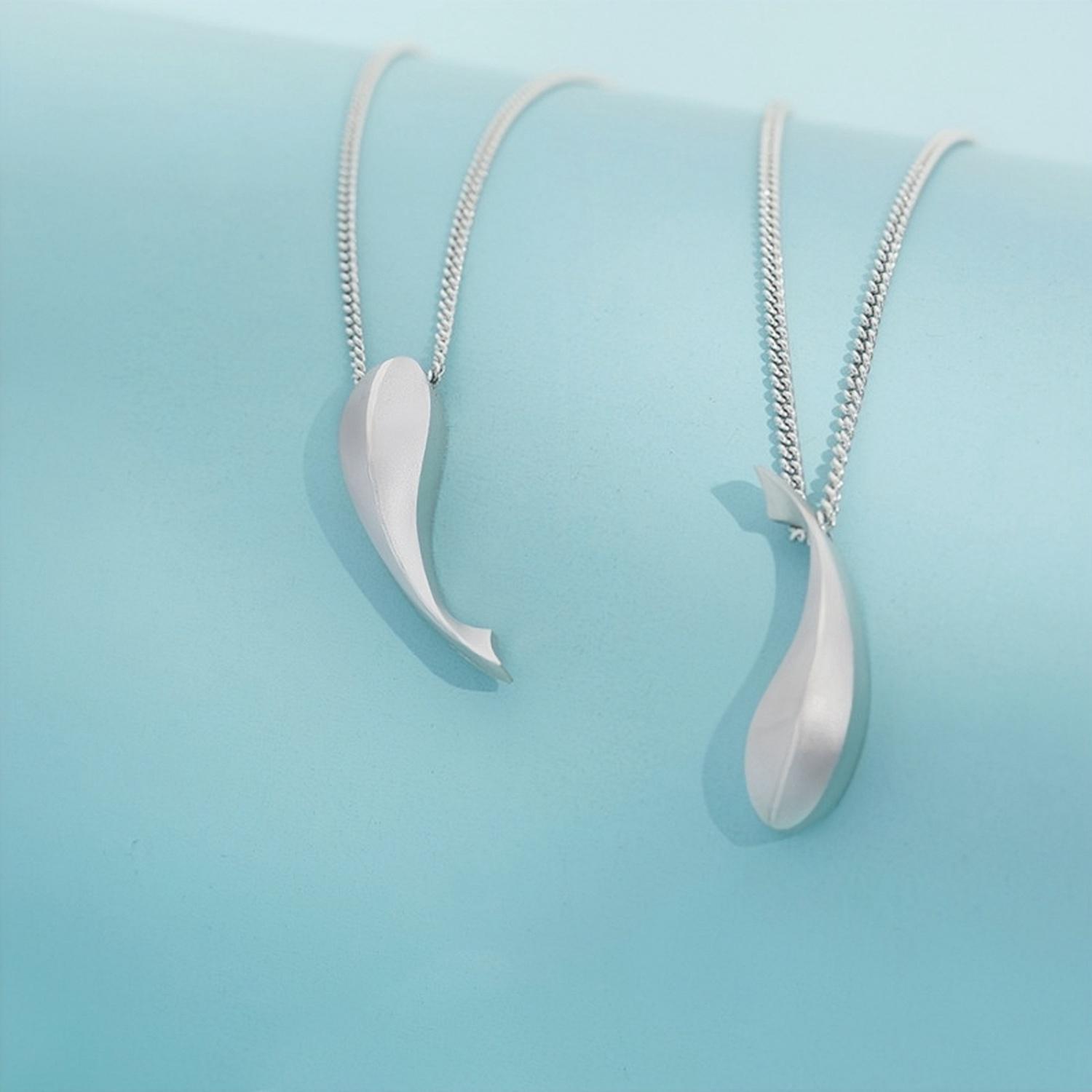 Engravable Matching Cute Dolphin Couple Pendant Necklaces In Sterling Silver