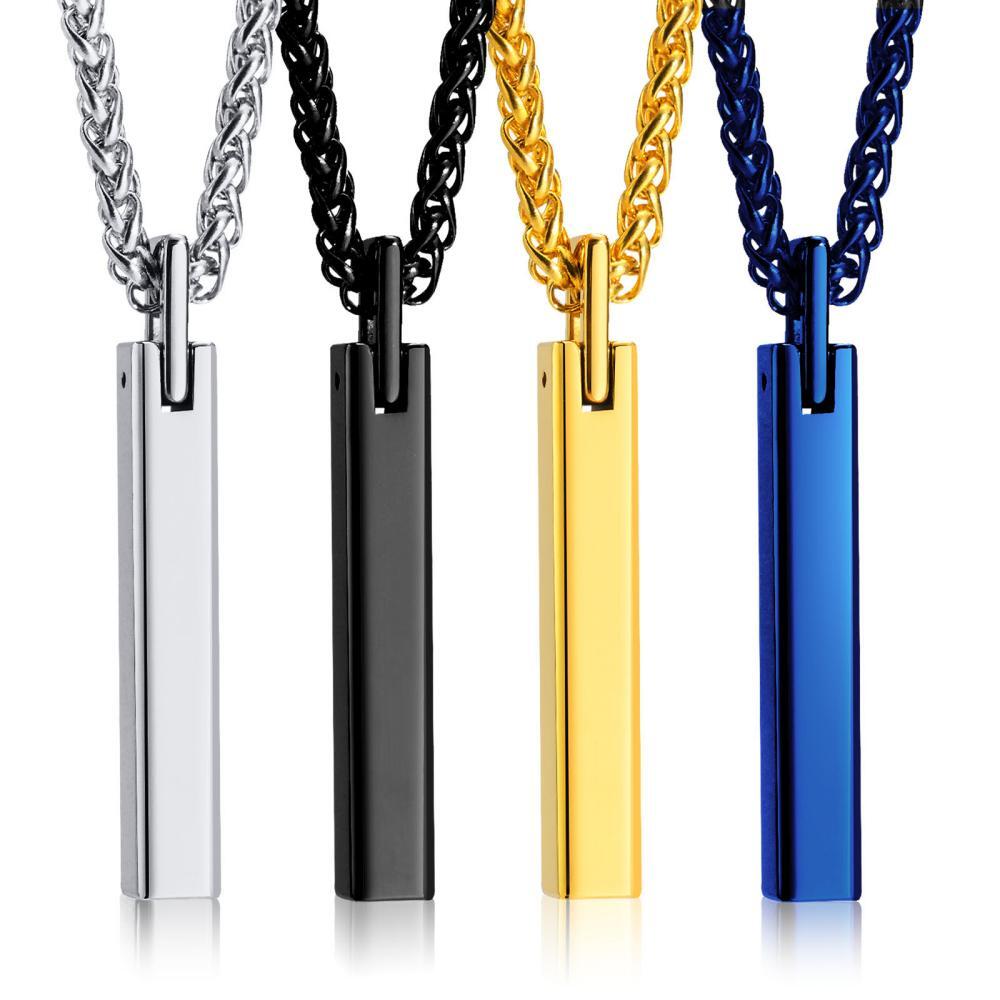 Engravable Simple Bar Necklace For Couples In Tungsten