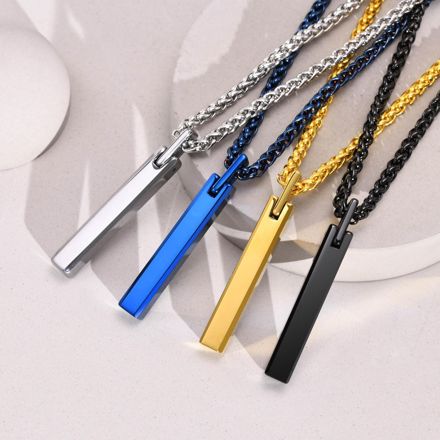Engravable Simple Bar Necklace For Couples In Tungsten