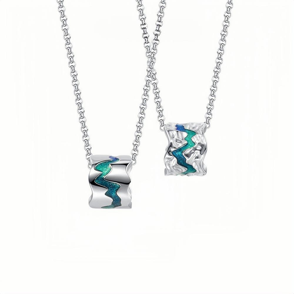 Unique Aurora Matching Couple Pendant Necklaces In Sterling Silver
