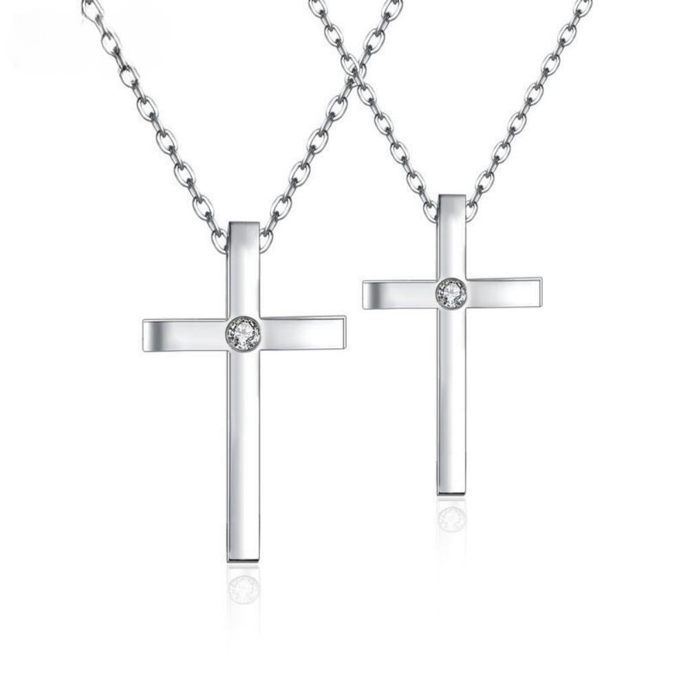 bimg_396_0 Engravable Simple Cross Pendant Necklace For Couples In Titanium