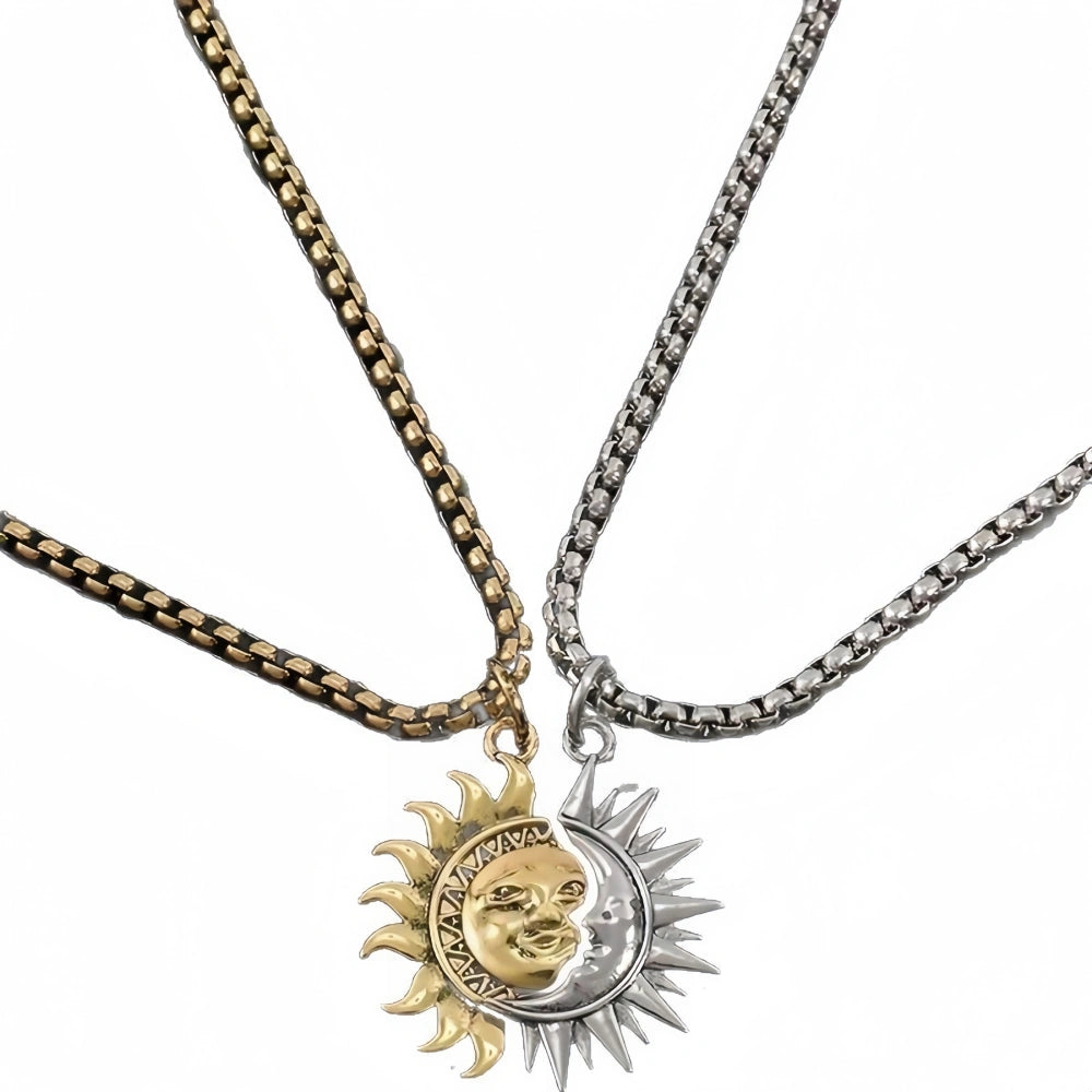 Unique Sun And Moon Matching Couple Necklaces In Titanium