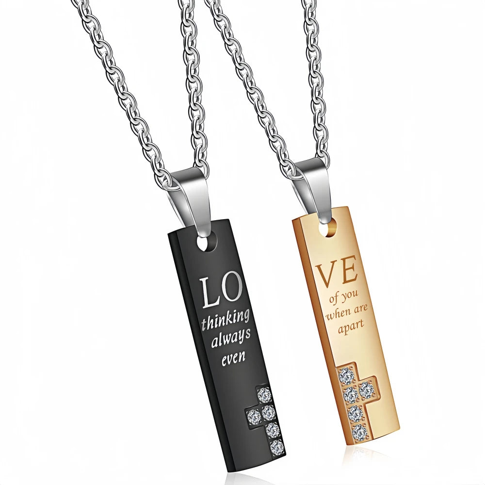 bimg_400_0 Engravable Love Cross Matching Couple Bar Necklaces In Titanium