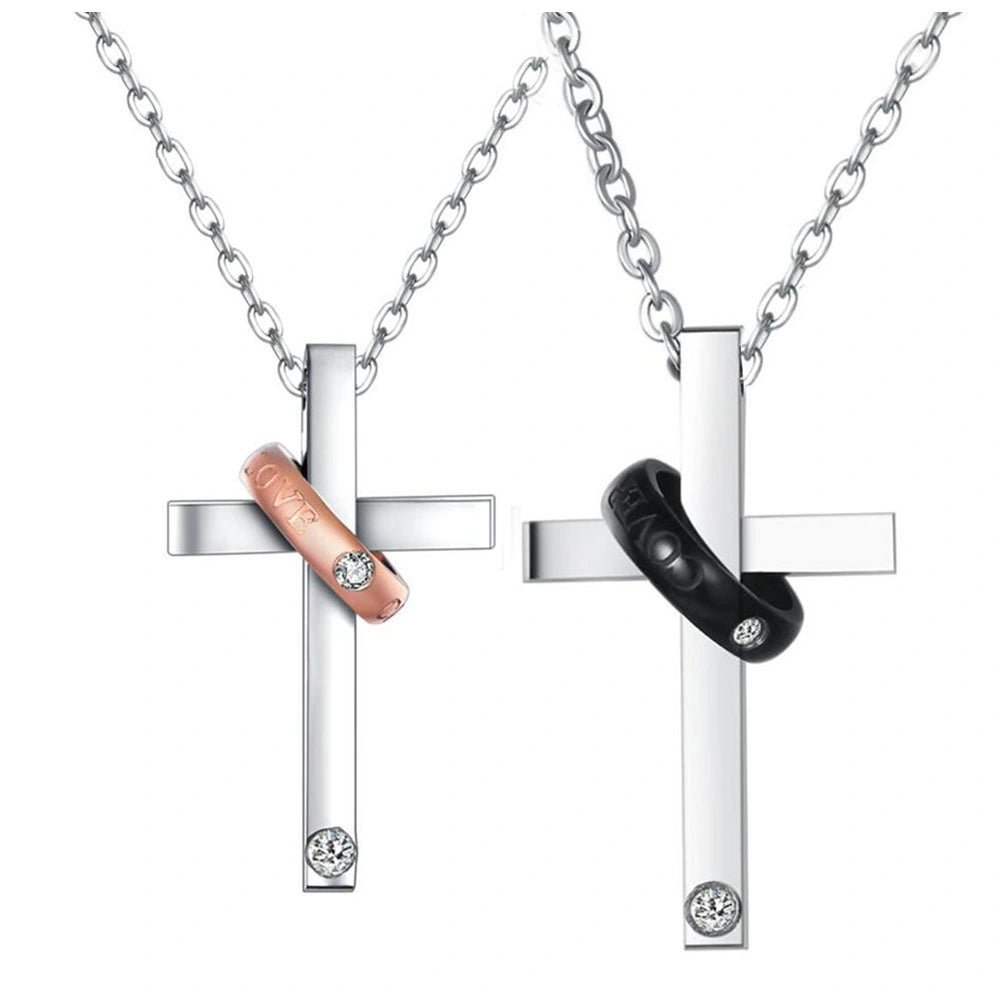 bimg_401_0 Engravable Love Cross Matching Couple Necklaces In Titanium