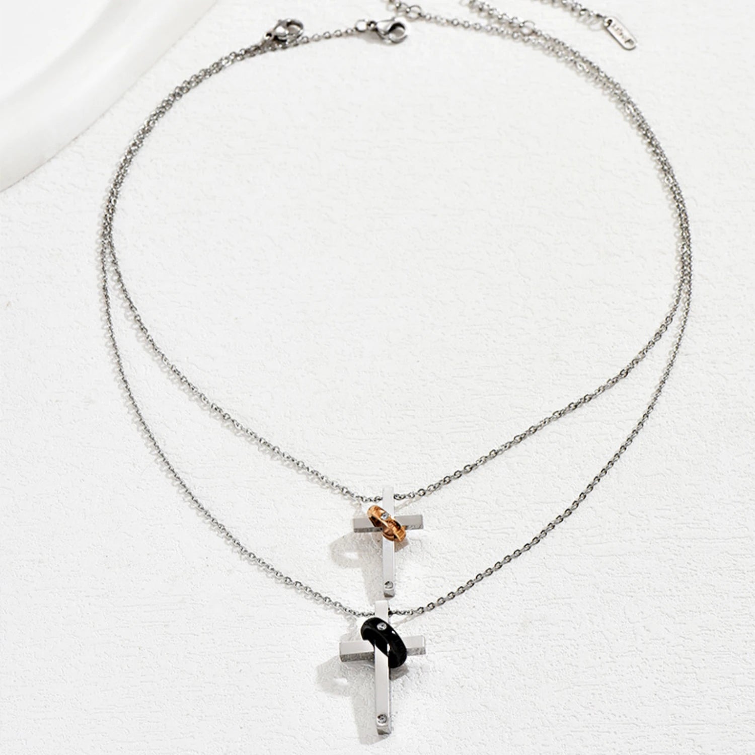 Engravable Love Cross Matching Couple Necklaces In Titanium
