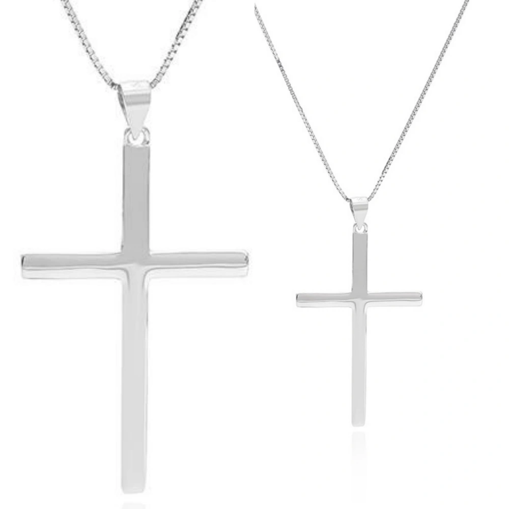 Engravable Matching Cross Couple Necklaces In Sterling Silver