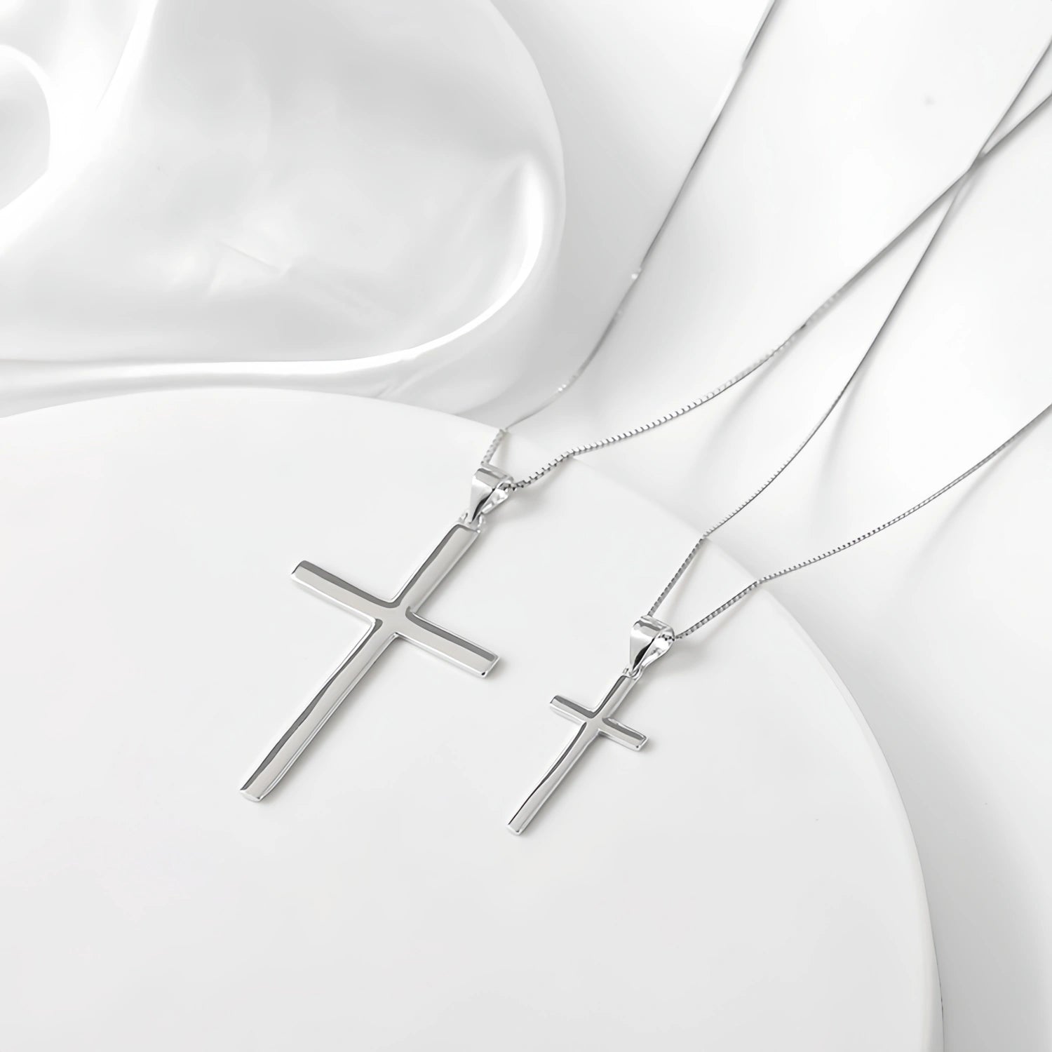 Engravable Matching Cross Couple Necklaces In Sterling Silver