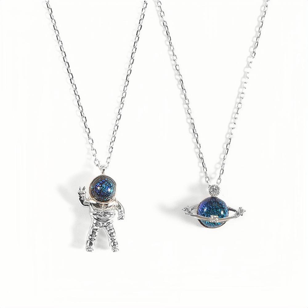 Unique Love You To The Moon And Back Matching Couple Necklaces In Sterling Silver