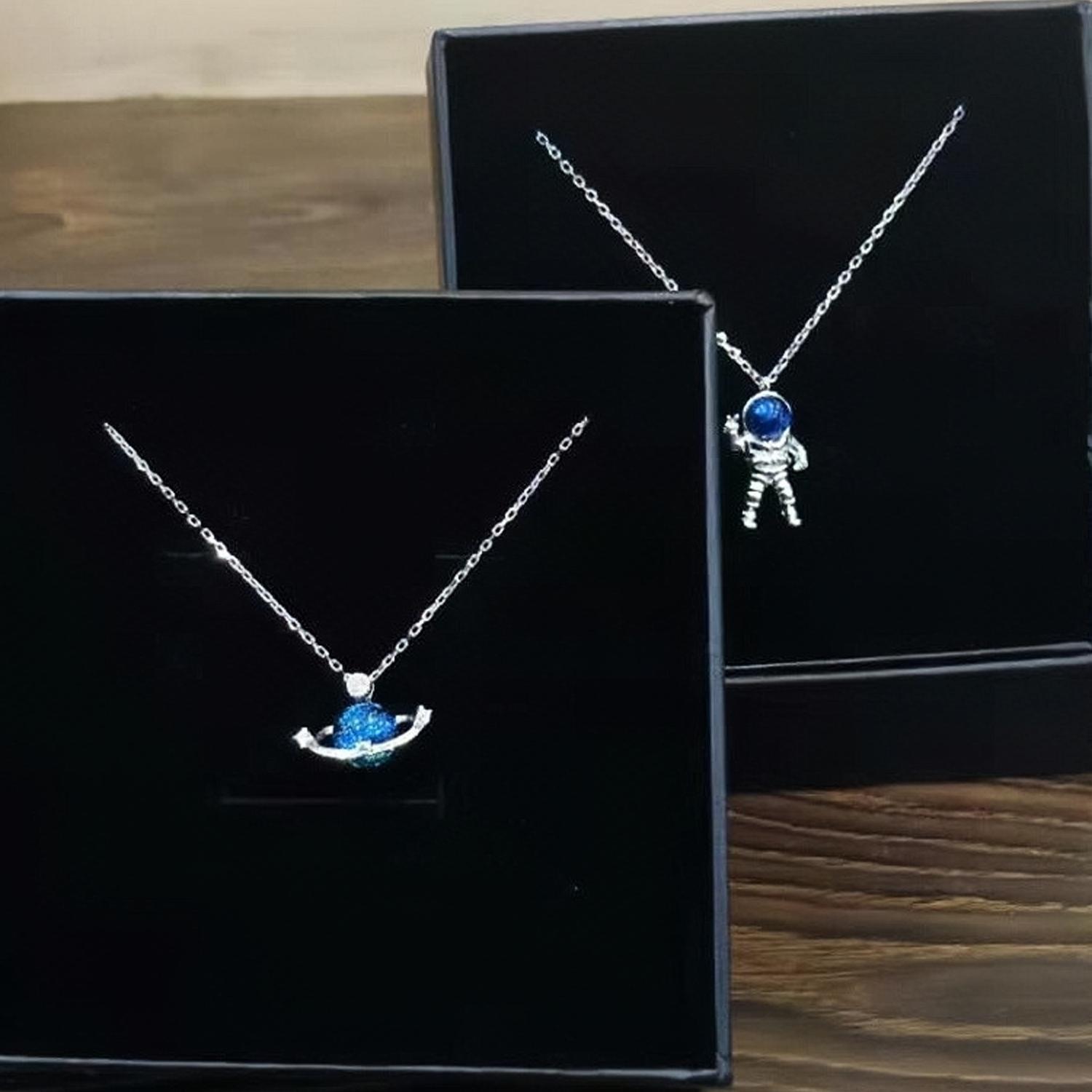 Unique Love You To The Moon And Back Matching Couple Necklaces In Sterling Silver