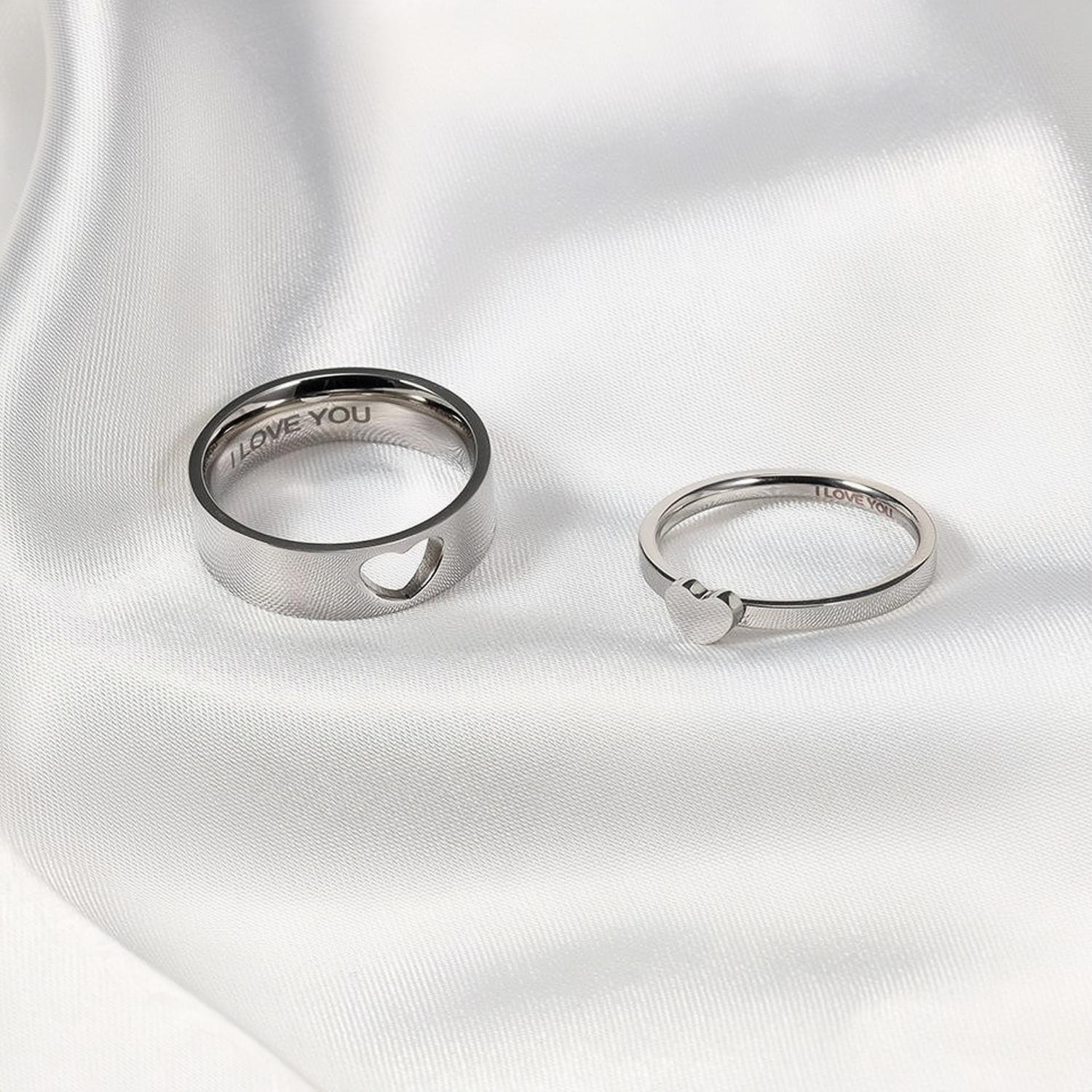 Unique I Love You Matching Heart Couple Rings In Titanium