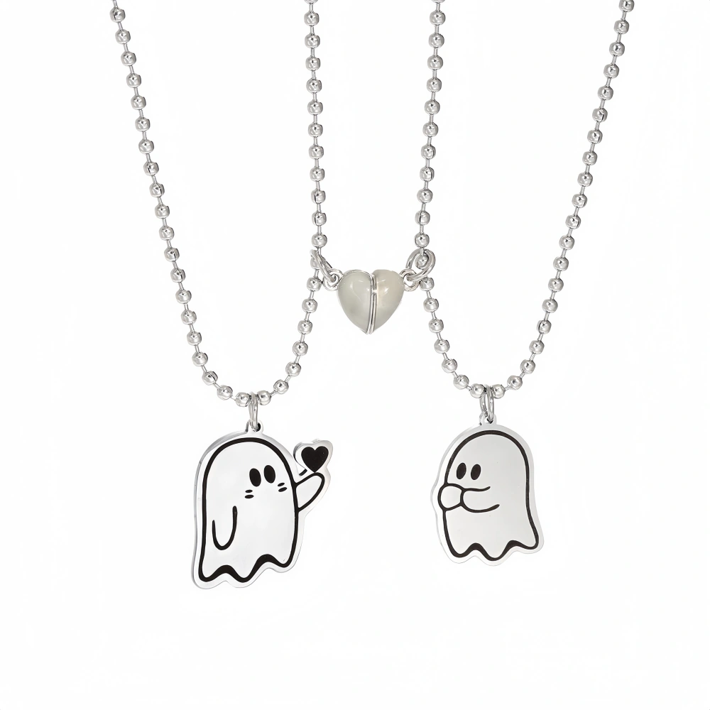 Glow In The Dark Magnetic Heart Halloween Ghosts Couple Necklaces