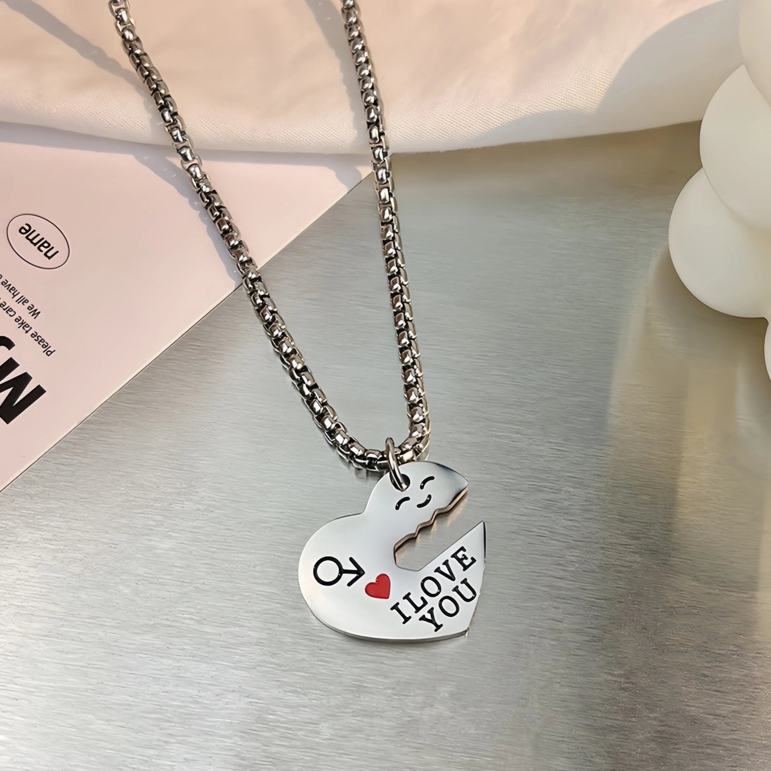 Lock And Key Magnetic Heart Necklaces For Couples In Titanium