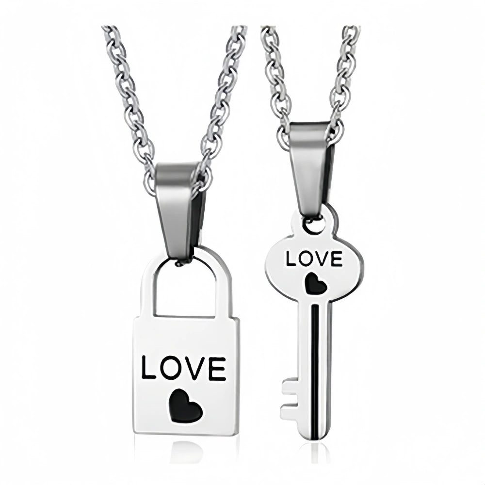 Simple Lock And Key Matching Necklaces For Couples In Titanium