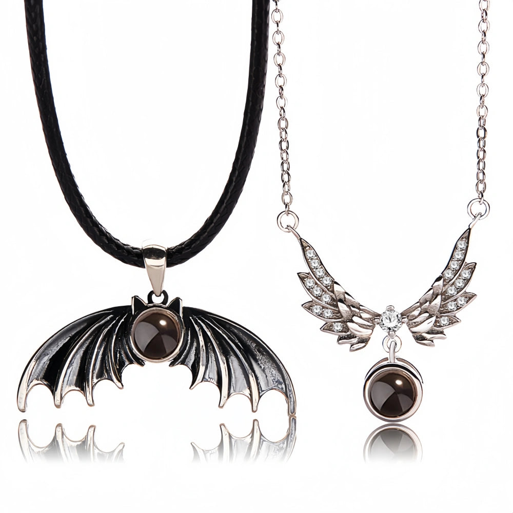 Personalized Angel And Demon Photo Projection Couple Necklaces