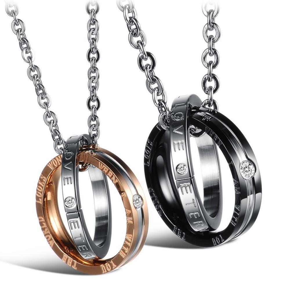 Unique Love Interlocking Ring Necklaces For Couples In Titanium