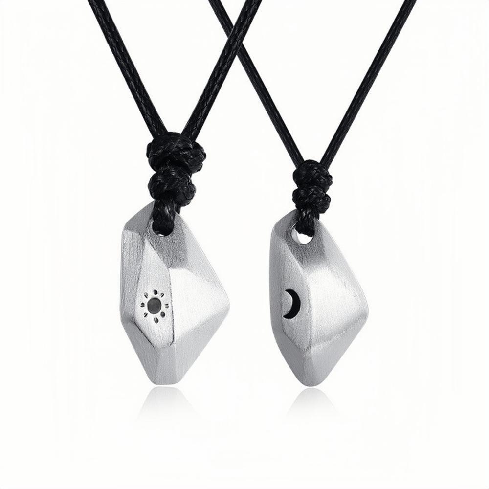 bimg_442_0 Engravable Sun And Moon Matching Couple Necklaces In Sterling Silver