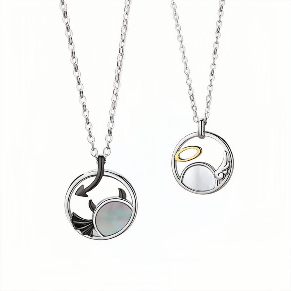 Unique Angel And Demon Matching Couple Necklaces In Sterling Silver