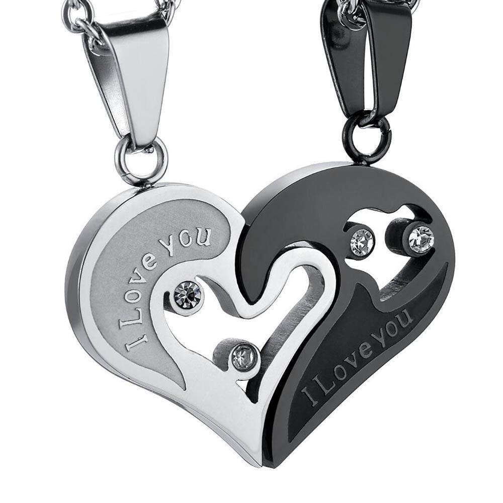 bimg_446_0 Engravable I Love You Matching Heart Couple Necklaces In Titanium