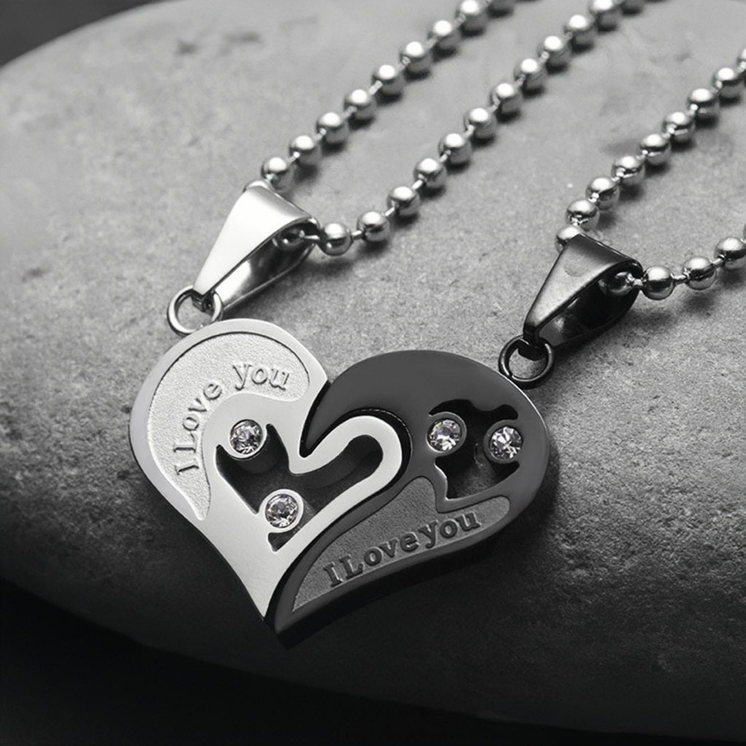bimg_446_1 Engravable I Love You Matching Heart Couple Necklaces In Titanium