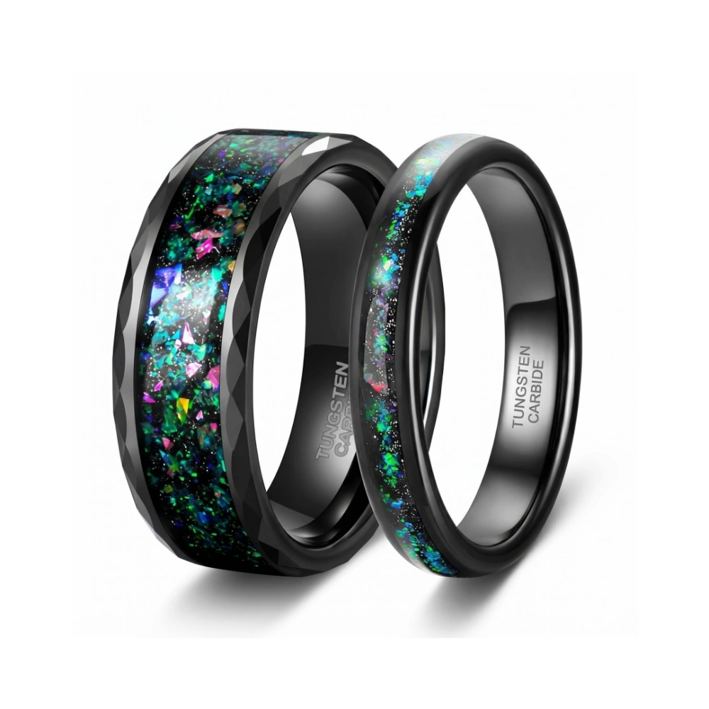 Engravable Colorful Universe Matching Tungsten Wedding Bands