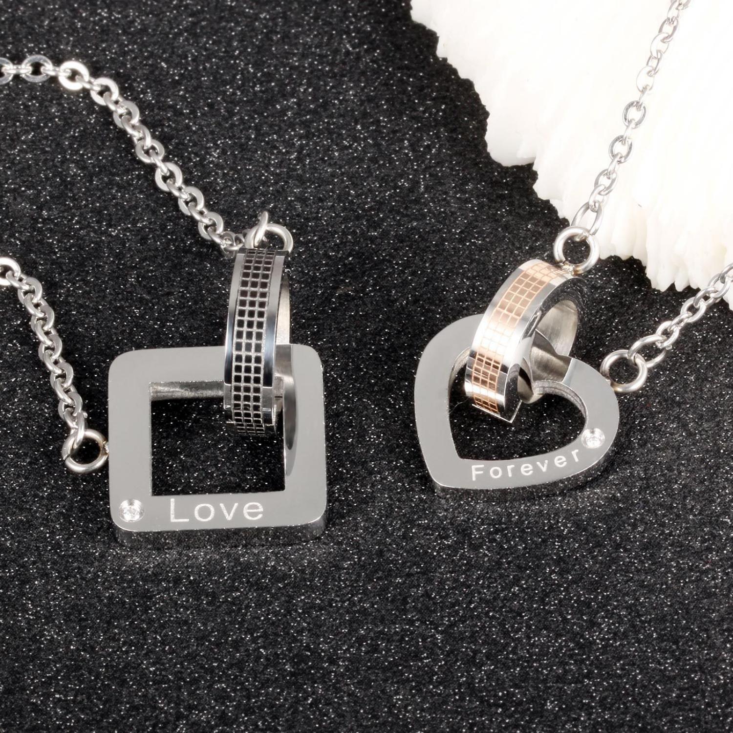 bimg_451_1 Love Forever Matching Interlocking Couple Necklaces In Titanium