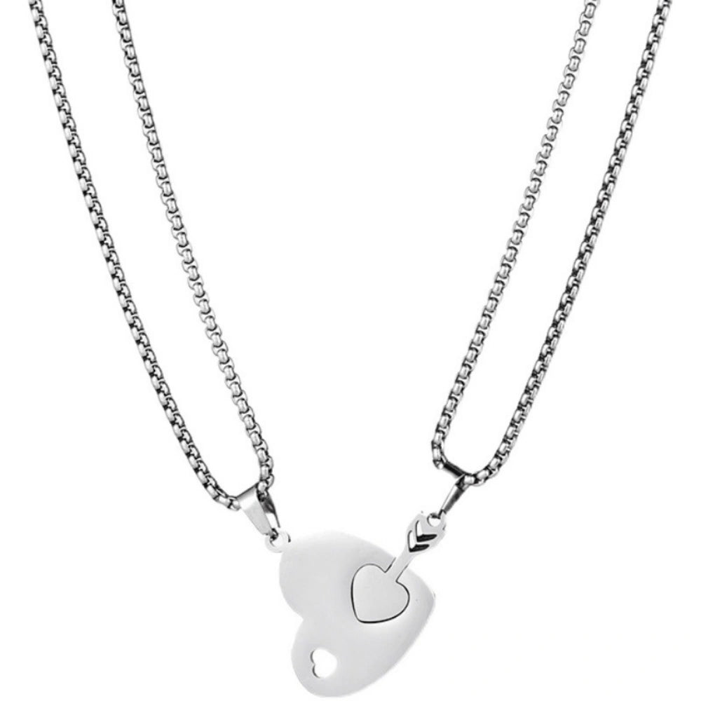 bimg_453_0 Engravable Cupid's Arrow Matching Heart Titanium Couple Necklaces