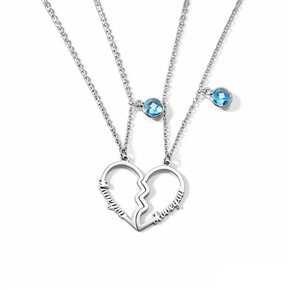Personalized Couple Name Matching Heart Birthstone Necklaces