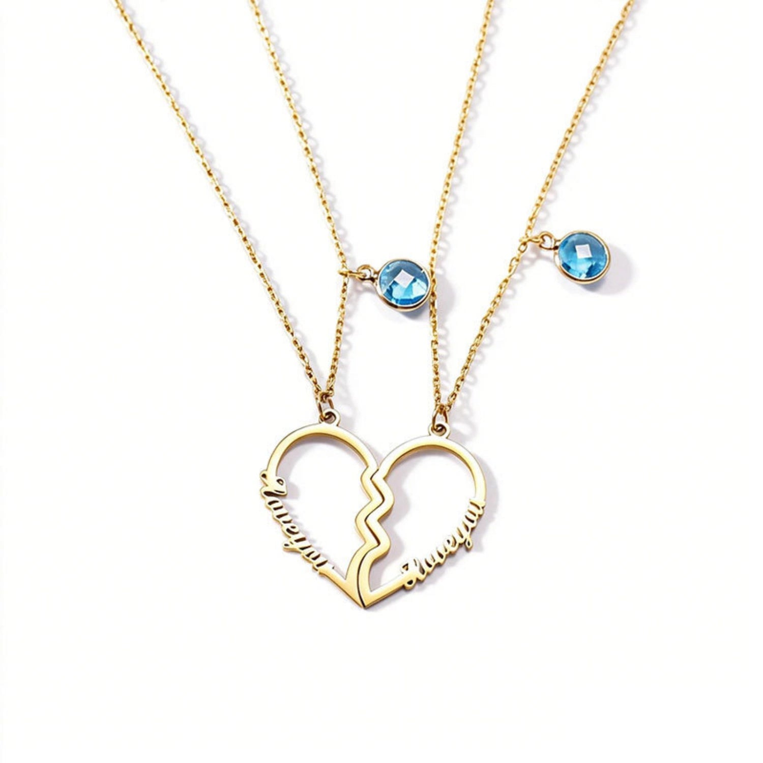 Personalized Couple Name Matching Heart Birthstone Necklaces