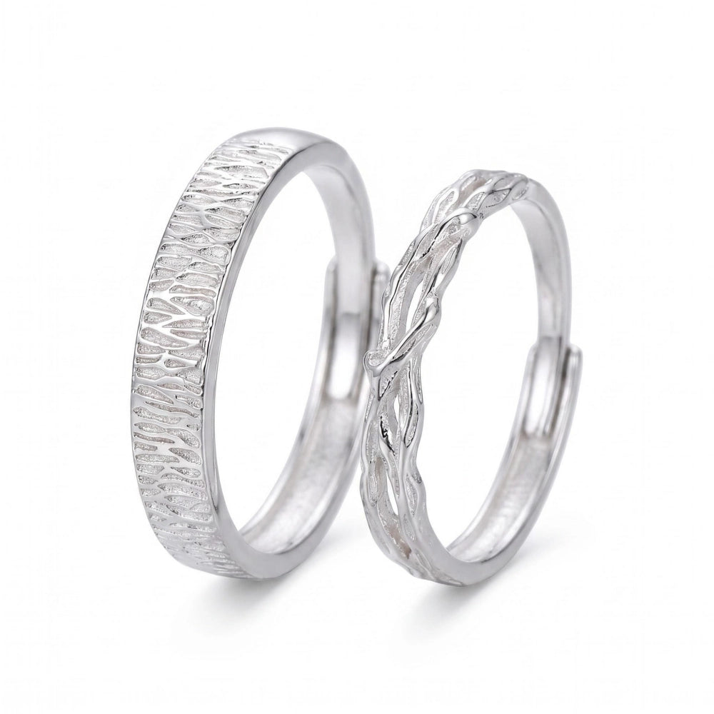 Adjustable Thorn Forest Silver Promise Rings For Couples