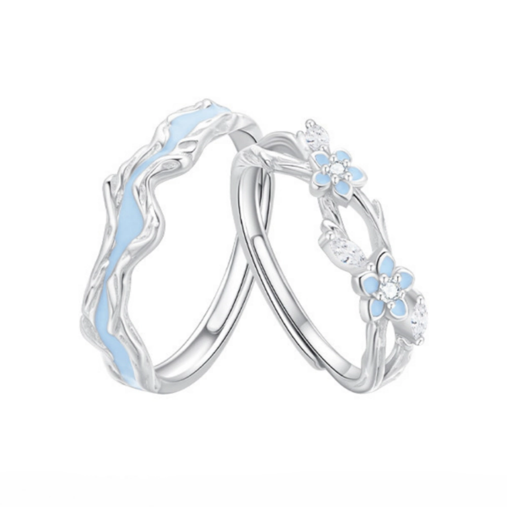 Adjustable Glow In The Dark Thorn Rose Silver Infinity Couple Rings