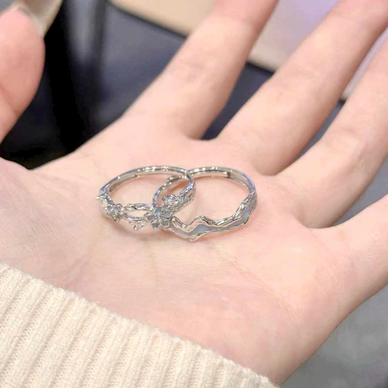 Adjustable Glow In The Dark Thorn Rose Silver Infinity Couple Rings