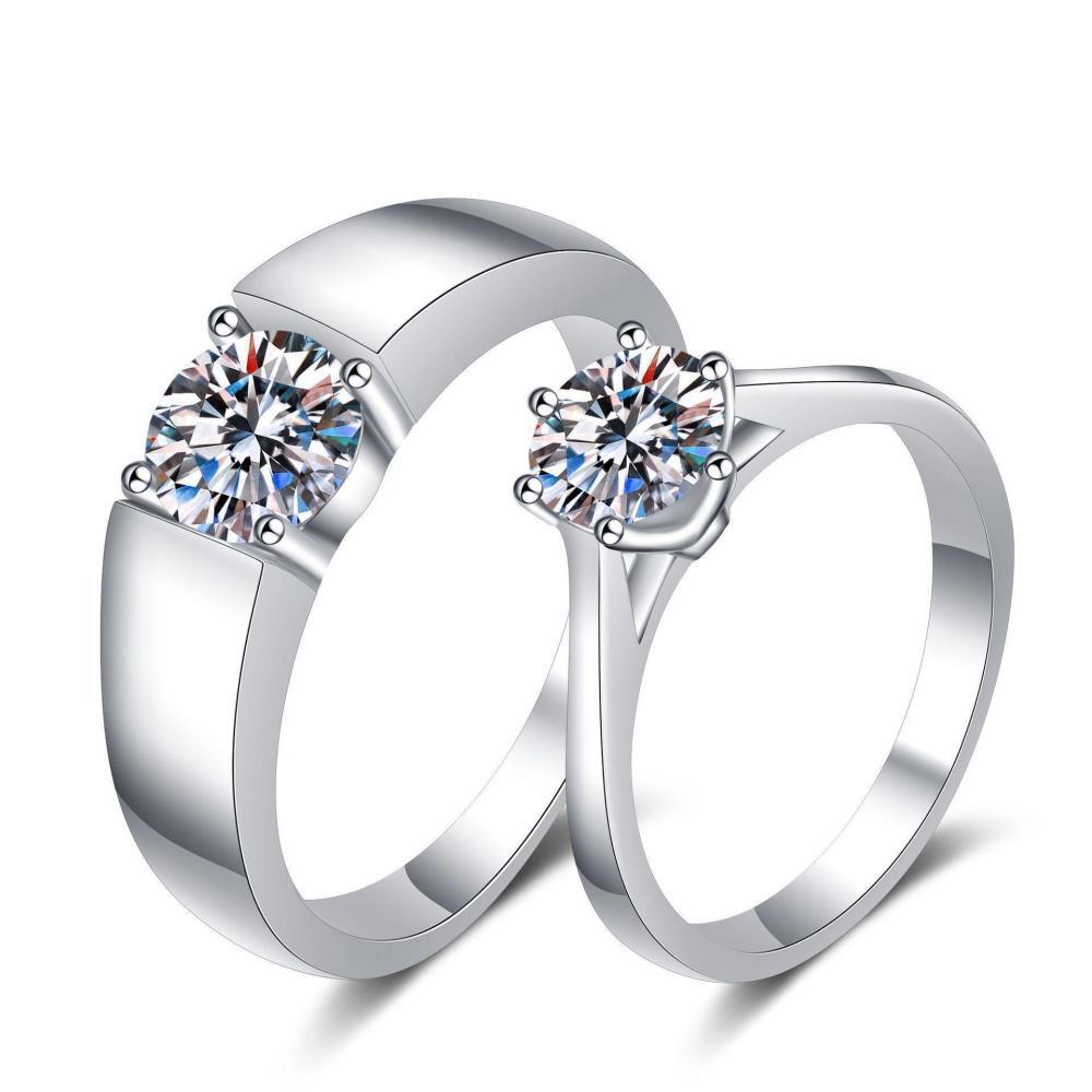 bimg_50_0 Engravable Solitaire Moissanite Promise Rings For Couples In Sterling Silver