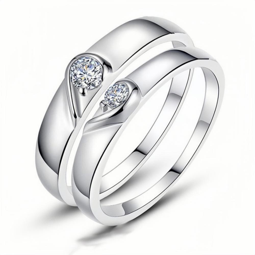Engravable Matching Heart Promise Rings Sets In Sterling Silver