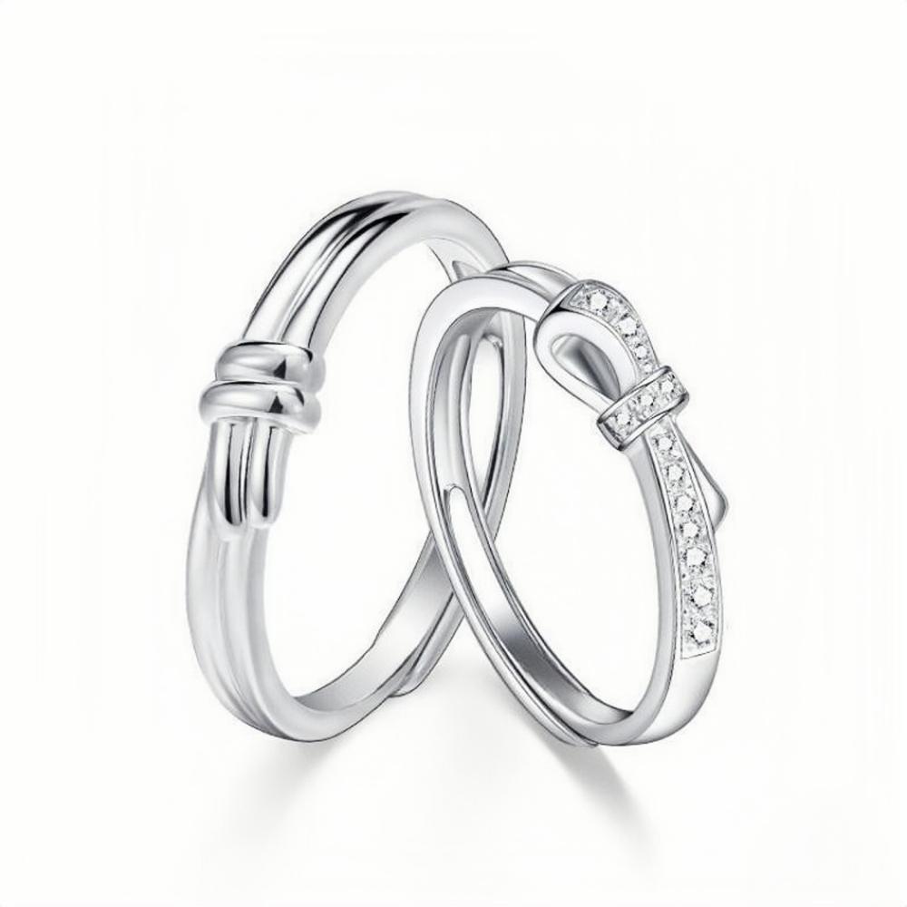Adjustable Knot Promise Rings Sets In Sterling Silver