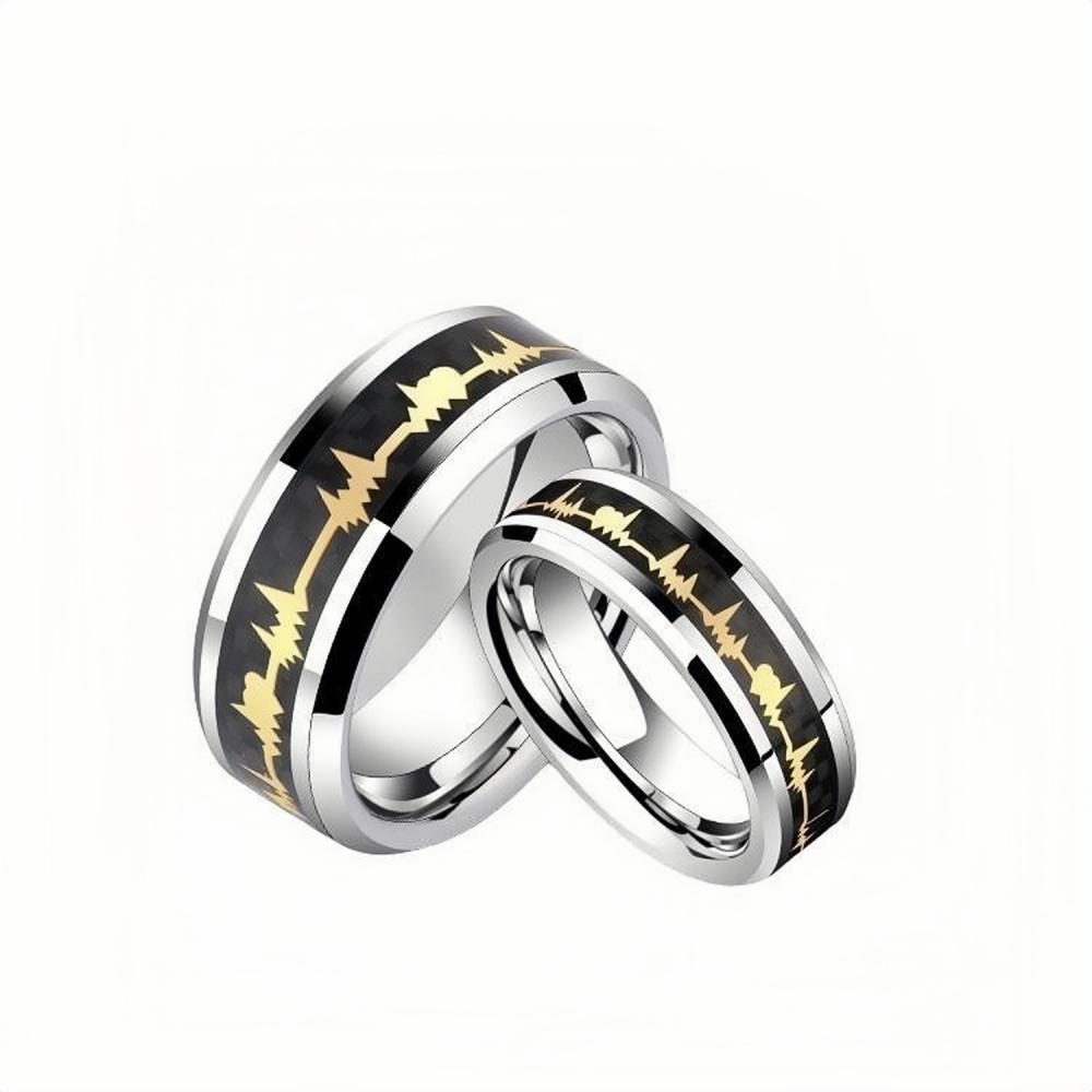 Engravable Heartbeat Promise Rings For Couples In Tungsten