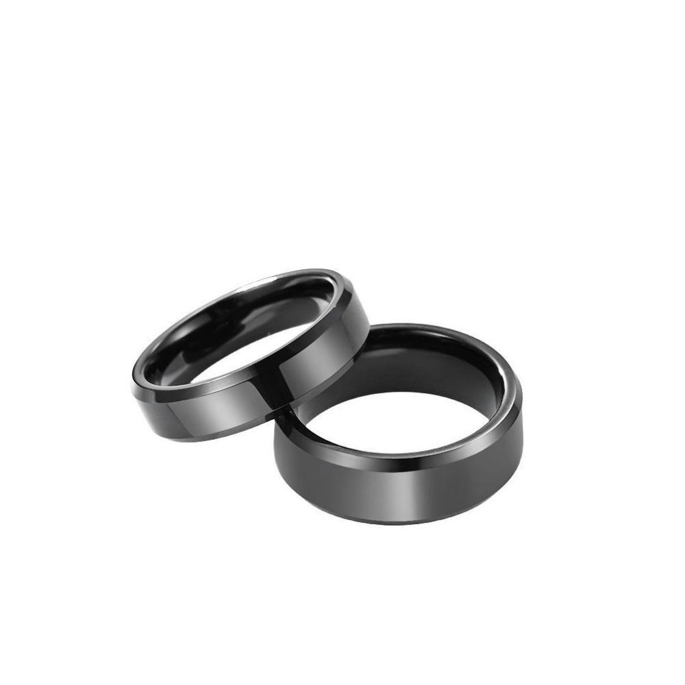 Engravable Simple Black Rings For Couples In Tungsten