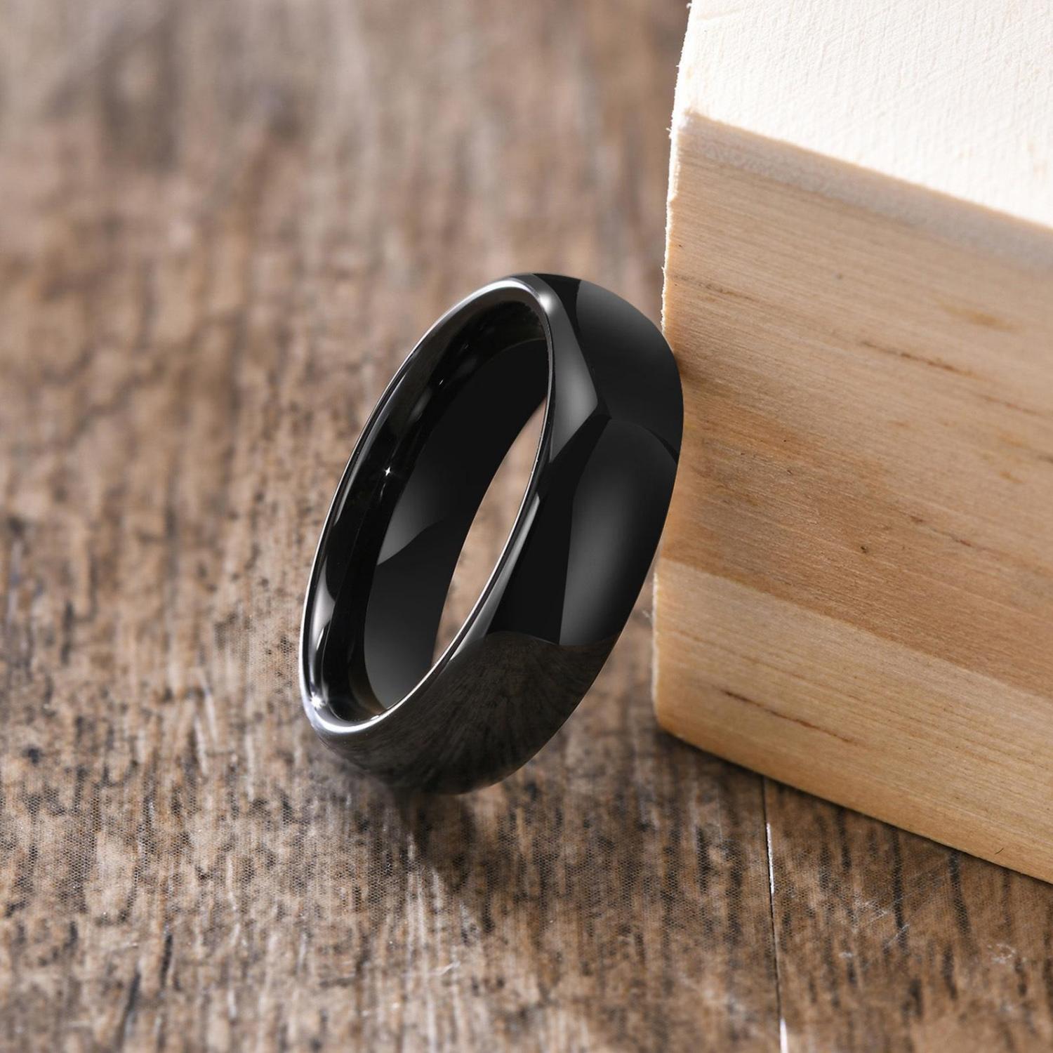 Engravable Black Matching Promise Rings For Couples In Titanium