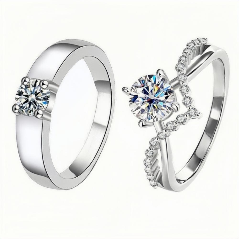 bimg_60_0 Forever My Queen Matching Moissanite Wedding Rings Sets In Sterling Silver