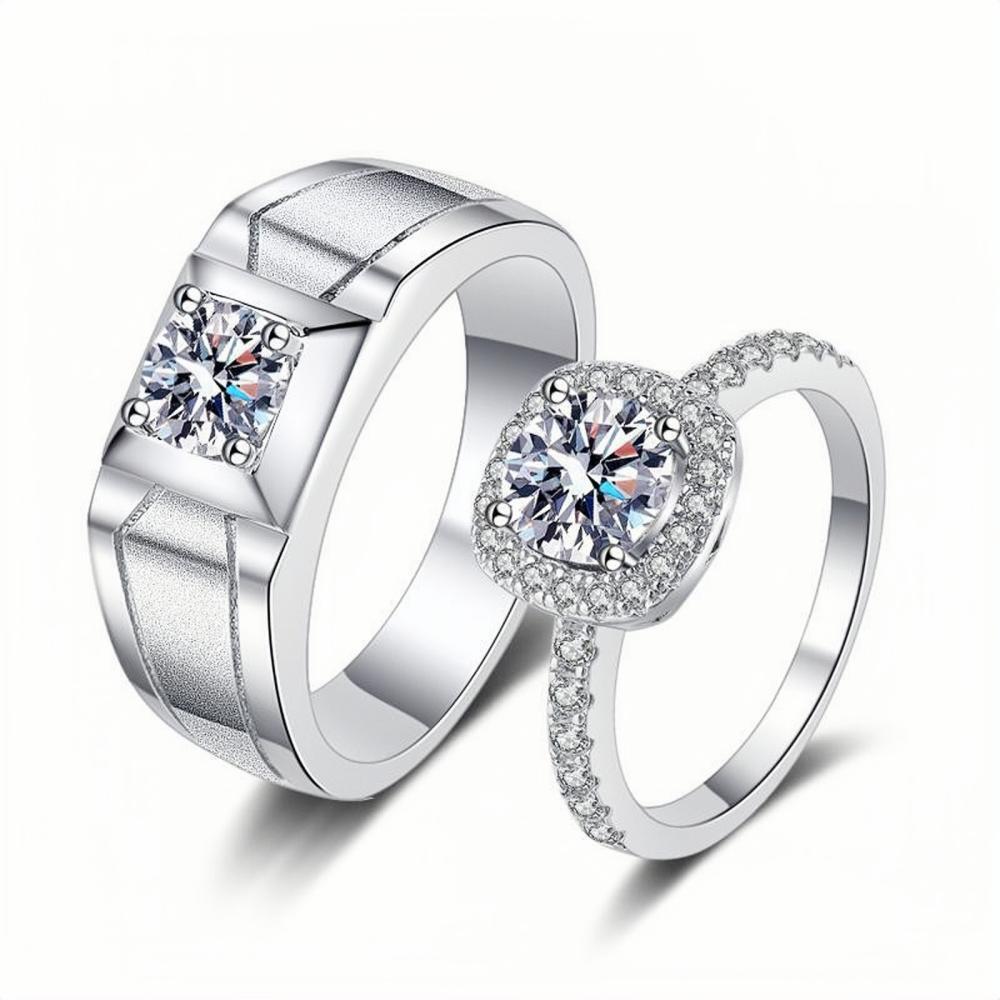 Engravable Matching Moissanite Wedding Rings For Couples In Sterling Silver